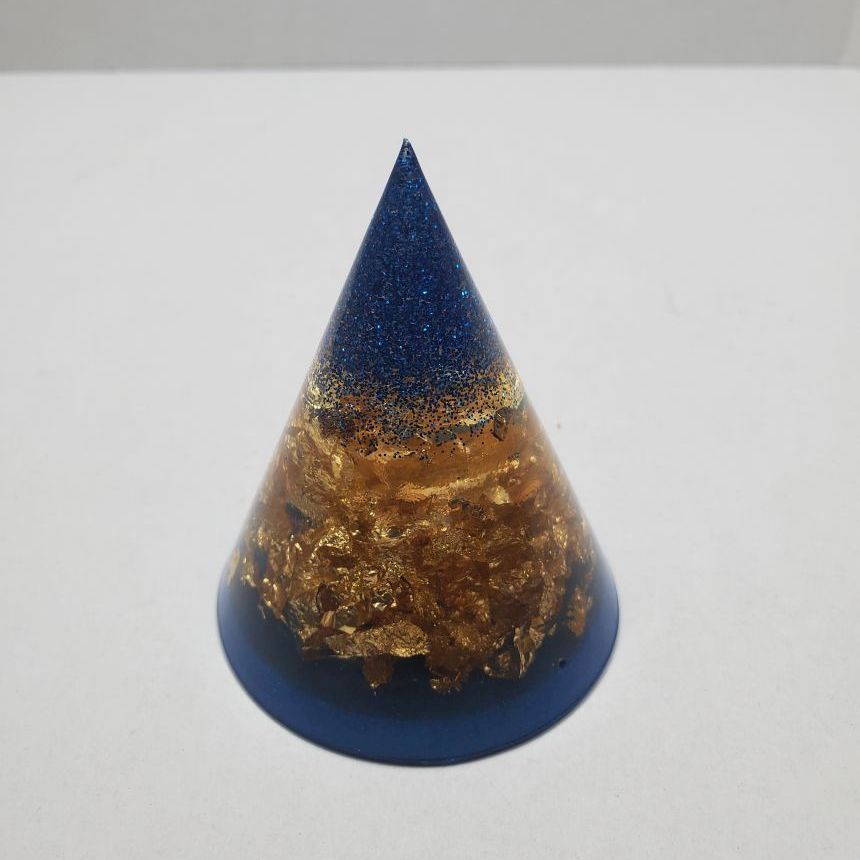 Small Blue / Gold Resin Cone