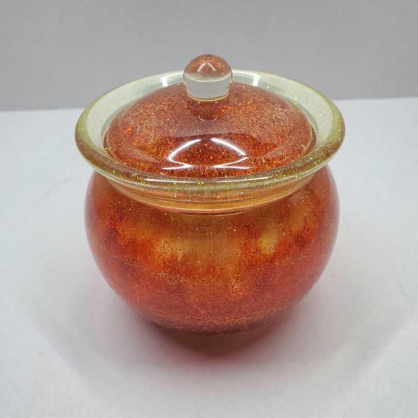Orange Resin Trinket Jar with Lid